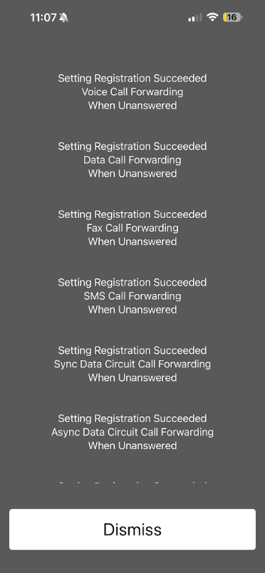 iPhone confirmation screen for call forwarding